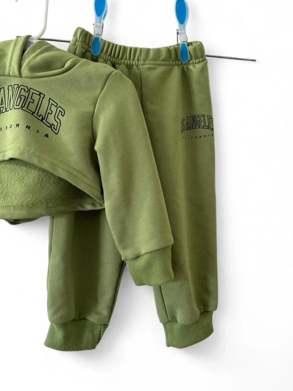 9-12M Girl 2 Piece Set Olive Green Cropped Hoodie Sweatpants